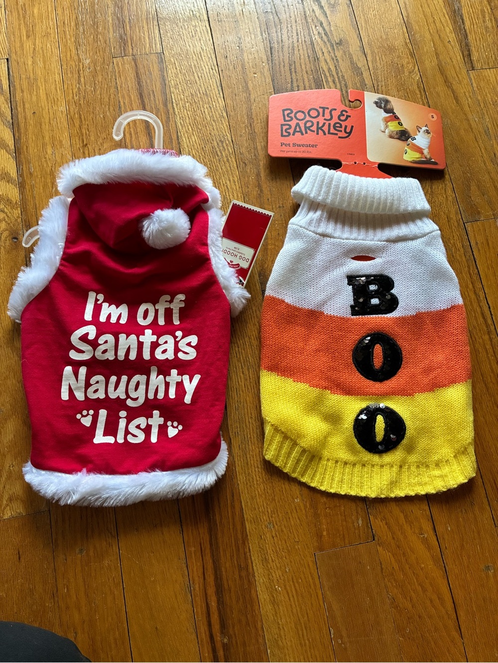 Holiday Time Red Santa Naughty List Hoodie & Candy Corn BOO Striped Sweater Set